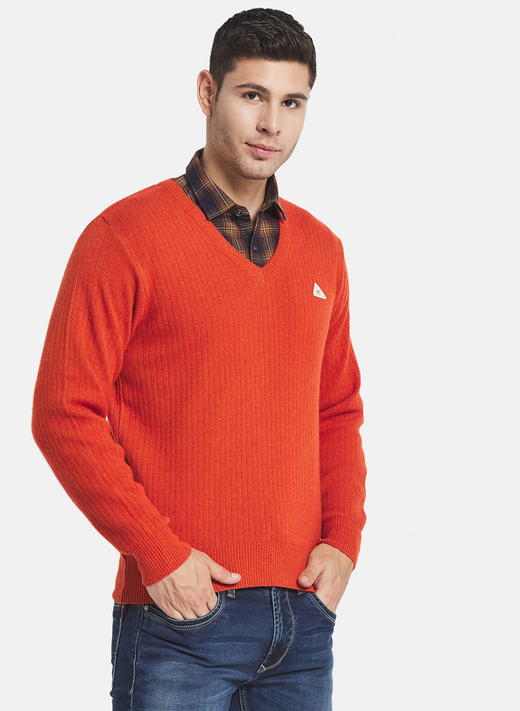 Men Orange Solid Pullover