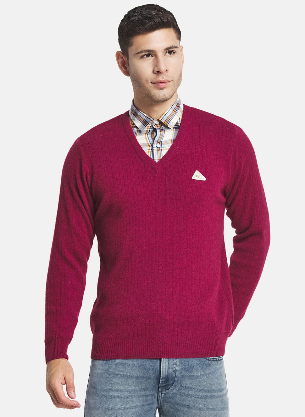 Men Red Solid Pullover