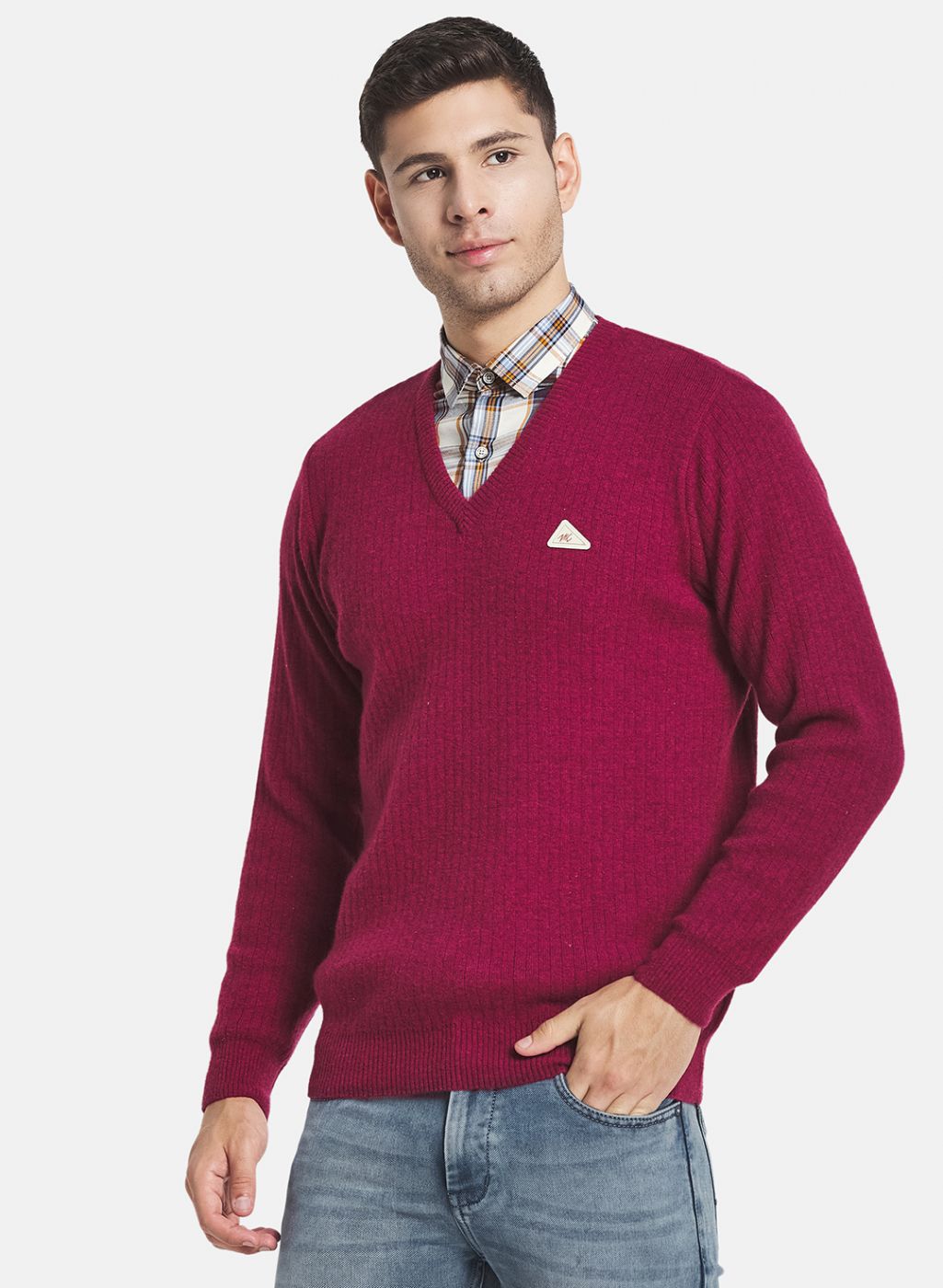 Men Red Solid Pullover