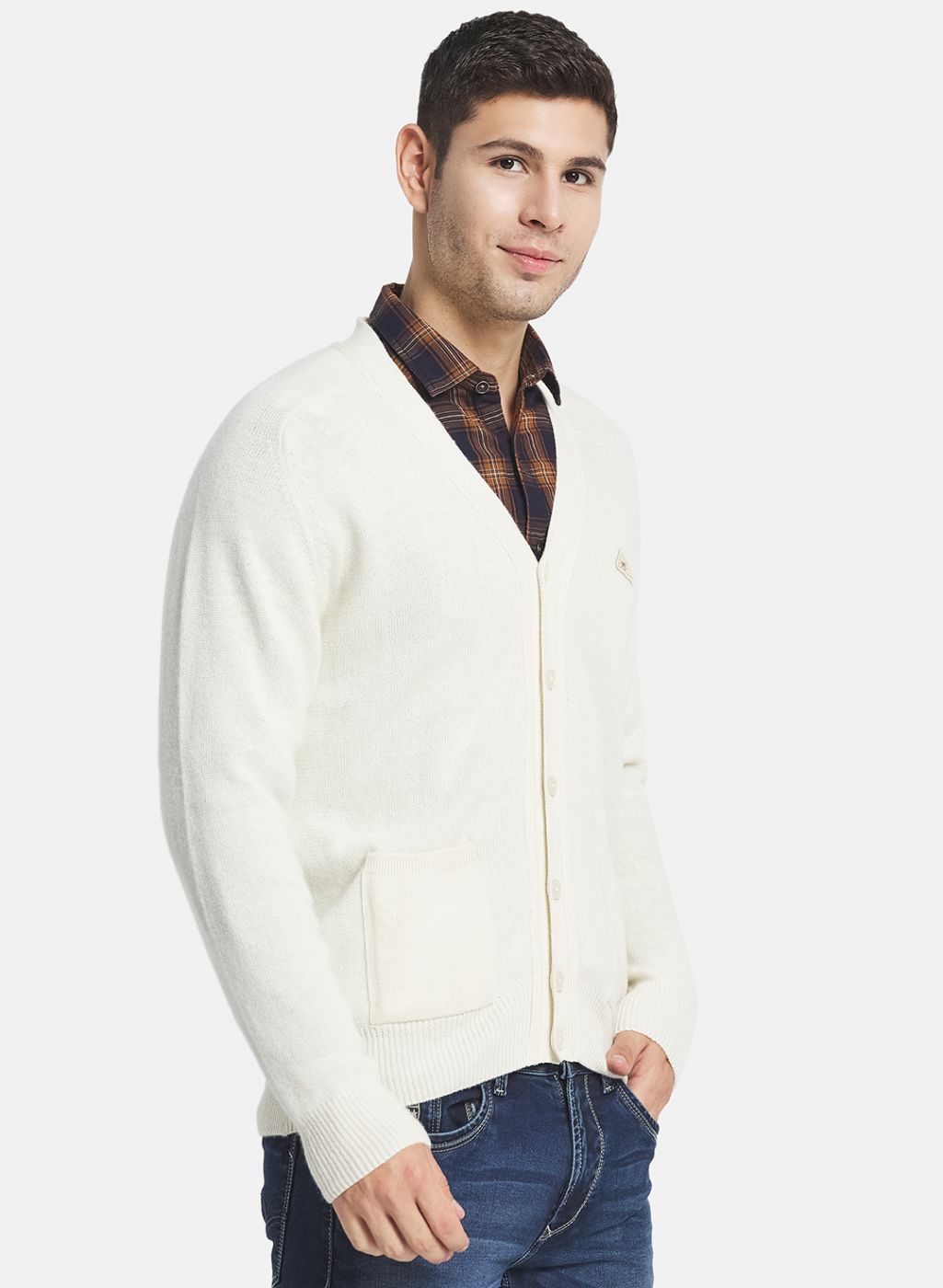 Men White Solid Cardigan