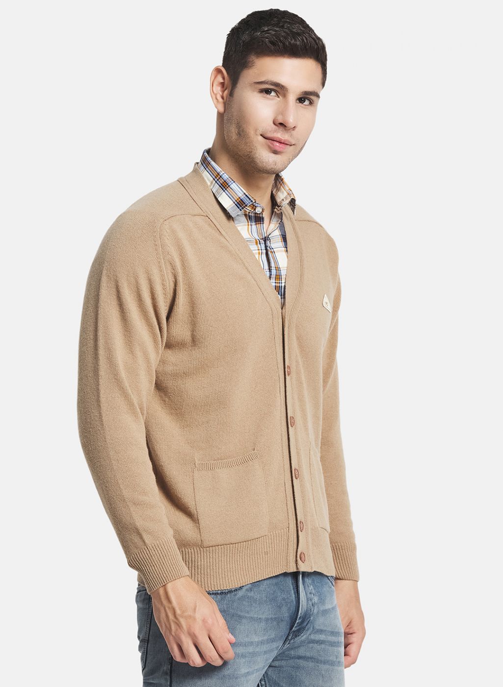 Men Brown Solid Cardigan