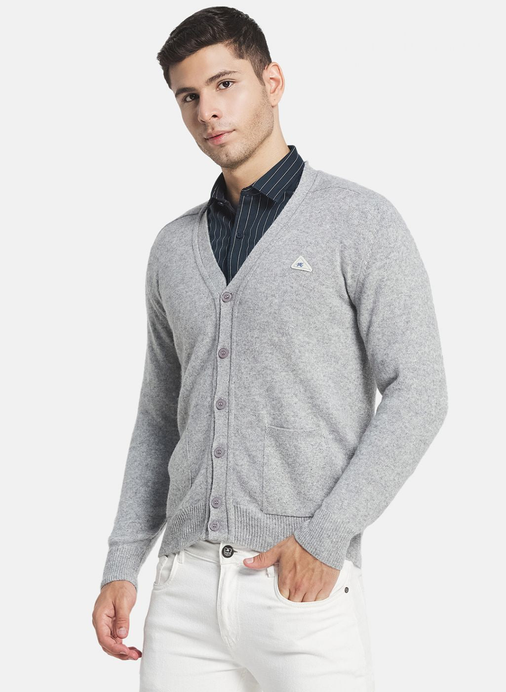 Men Grey Solid Cardigan