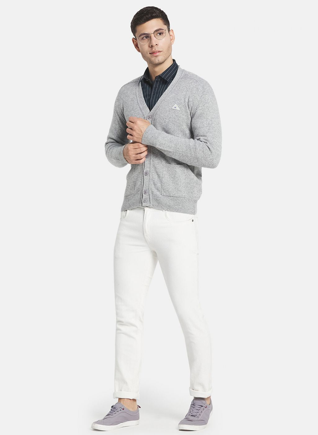 Men Grey Solid Cardigan