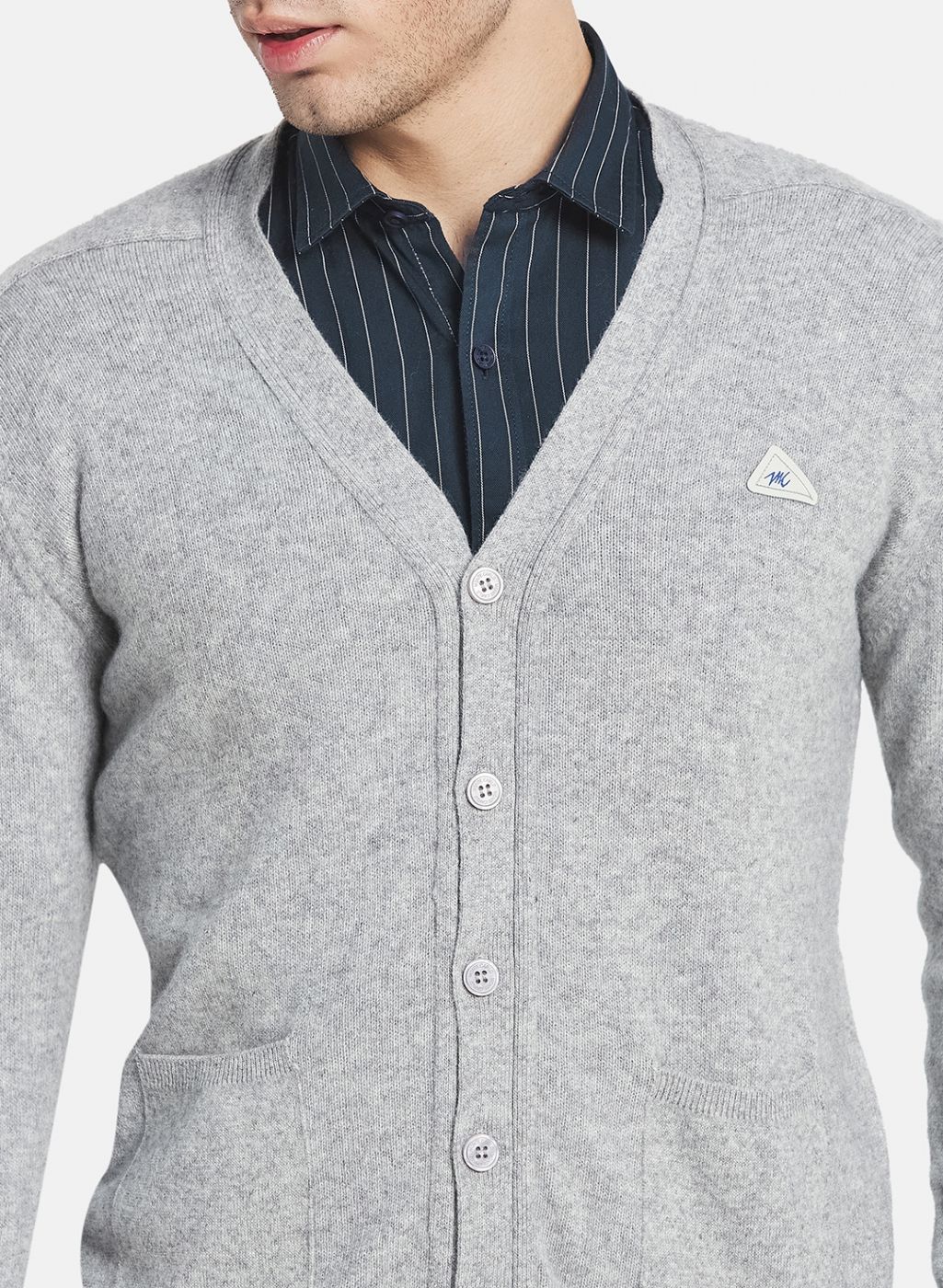 Men Grey Solid Cardigan