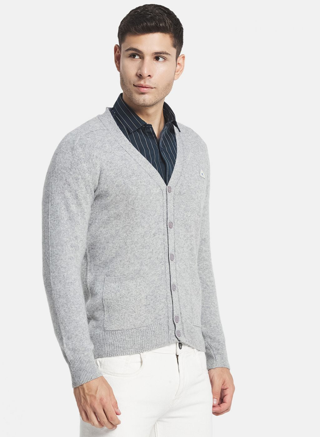 Men Grey Solid Cardigan