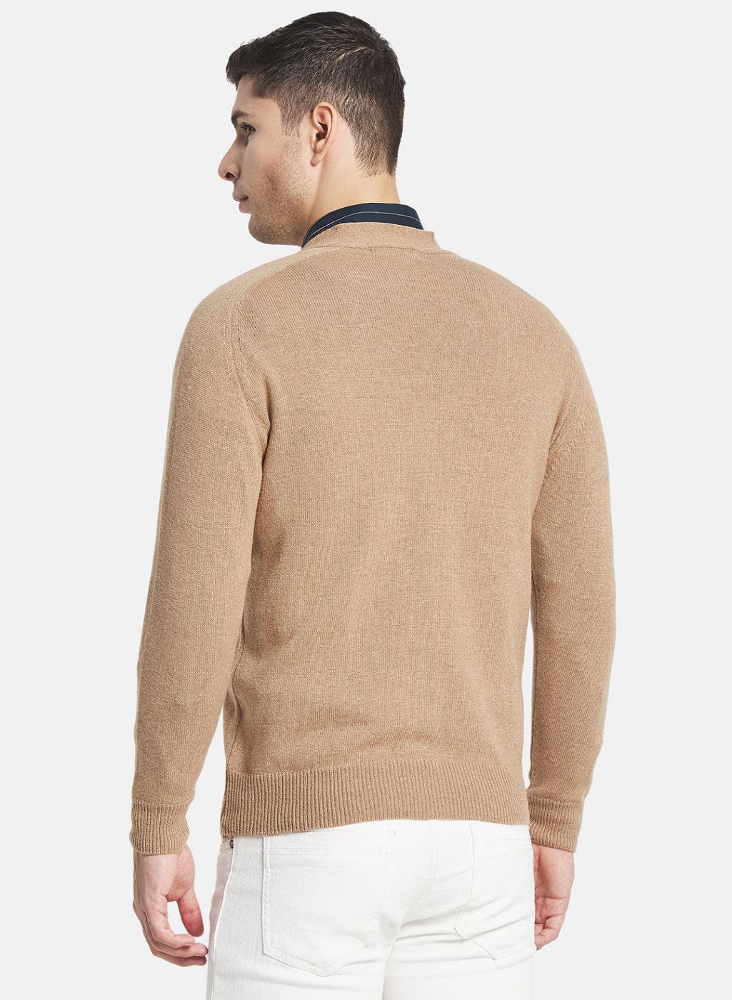 Men Beige Solid Cardigan