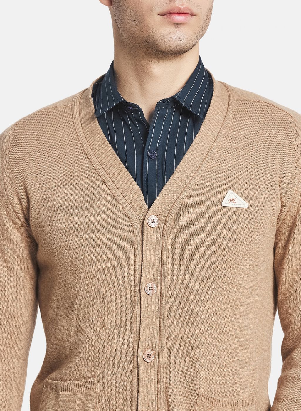 Men Beige Solid Cardigan