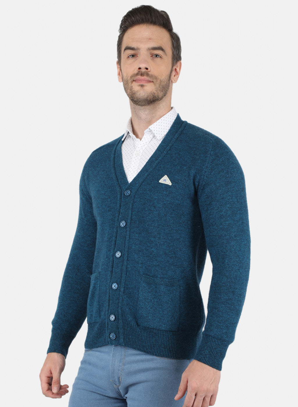 Men Blue Solid Cardigan