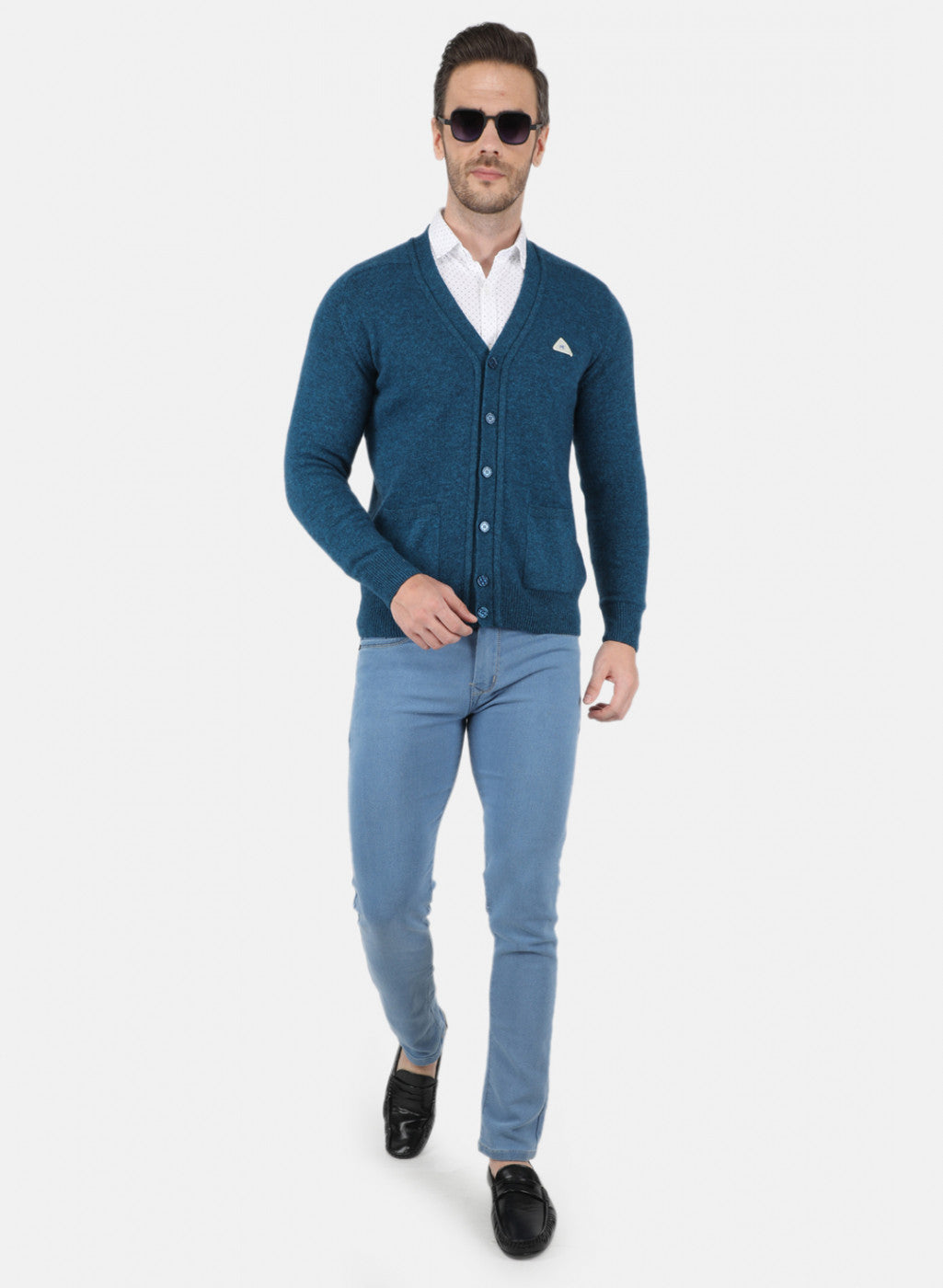 Men Blue Solid Cardigan