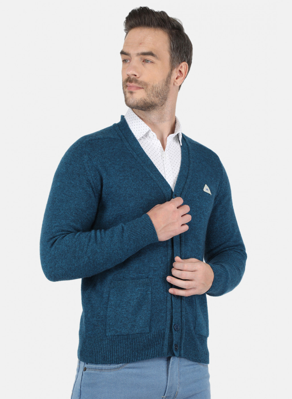 Men Blue Solid Cardigan