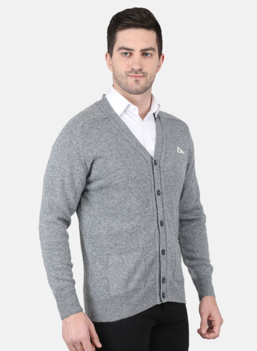 Men Grey Solid Cardigan