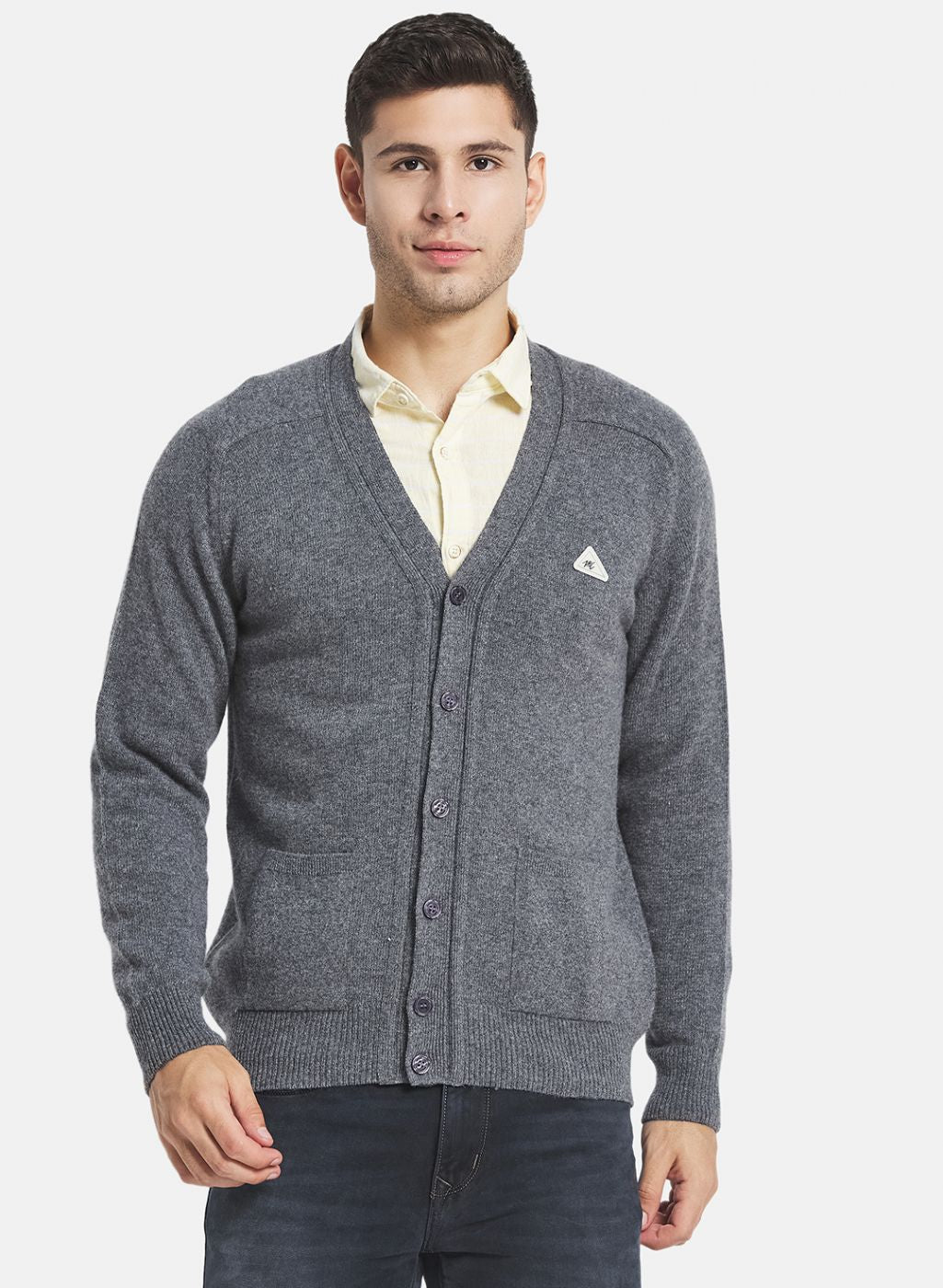 Men Grey Solid Cardigan