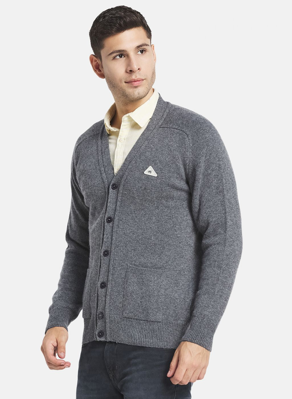 Men Grey Solid Cardigan