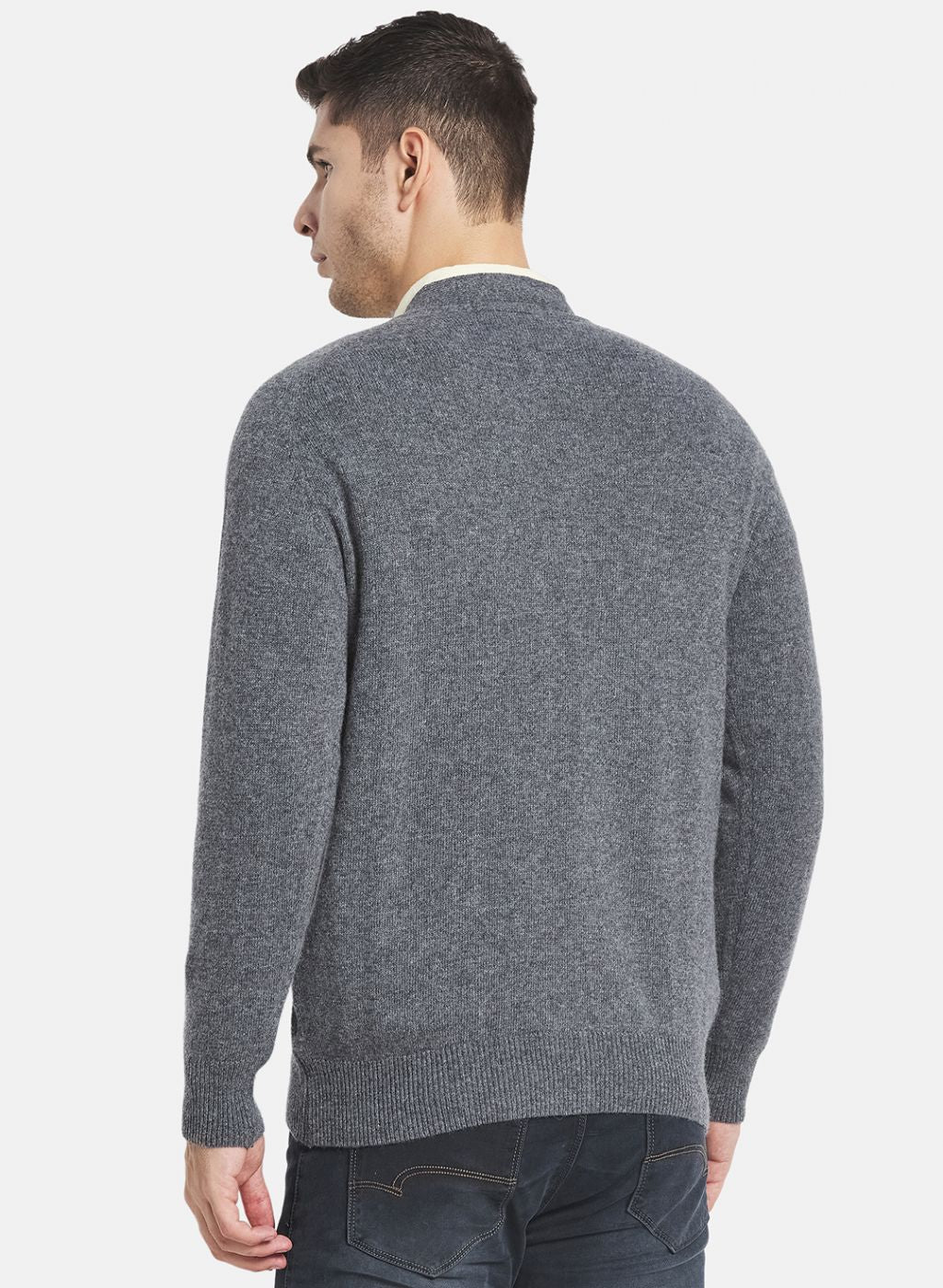 Men Grey Solid Cardigan