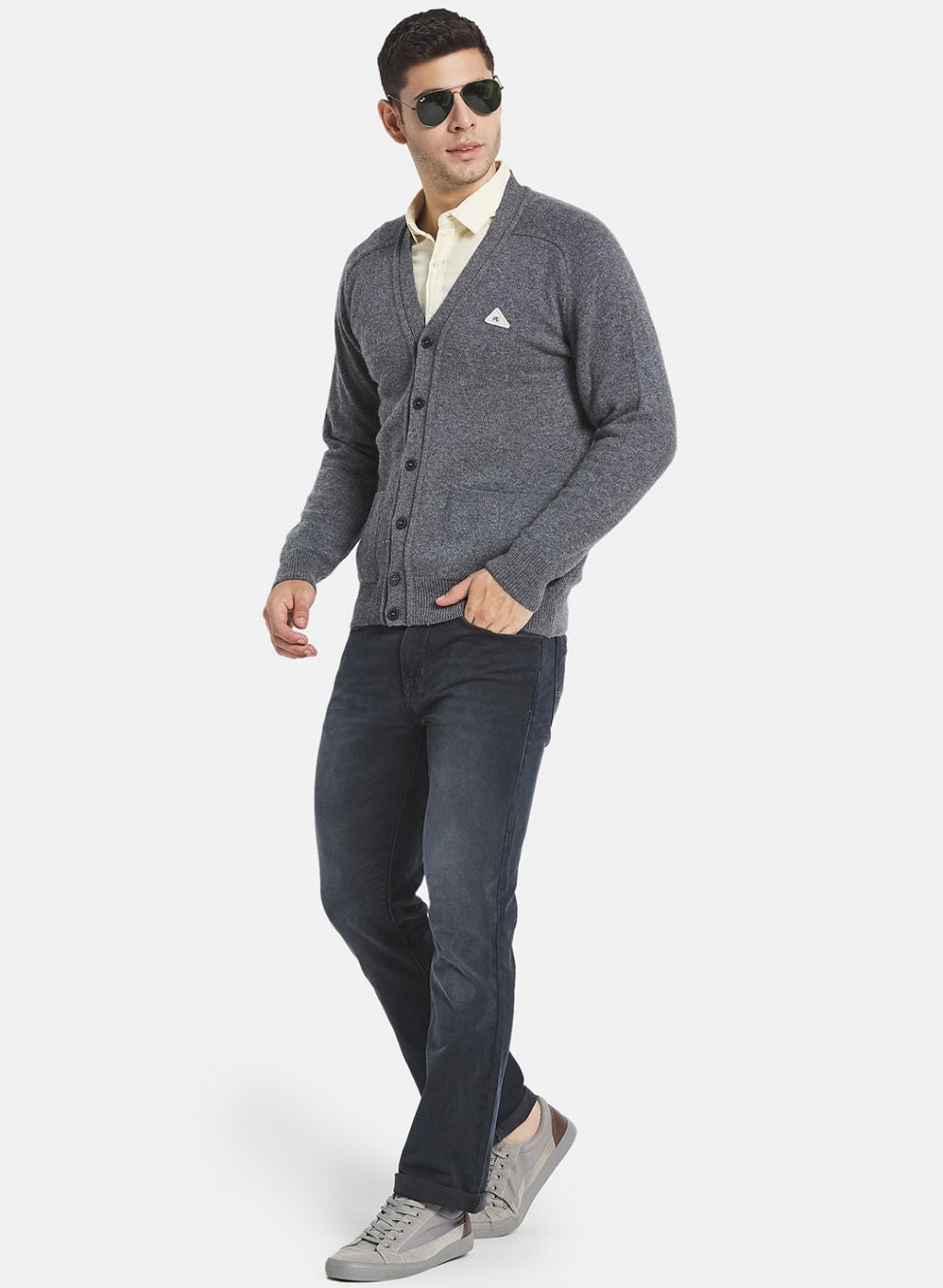 Men Grey Solid Cardigan