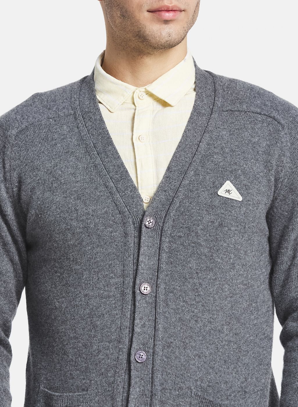 Men Grey Solid Cardigan