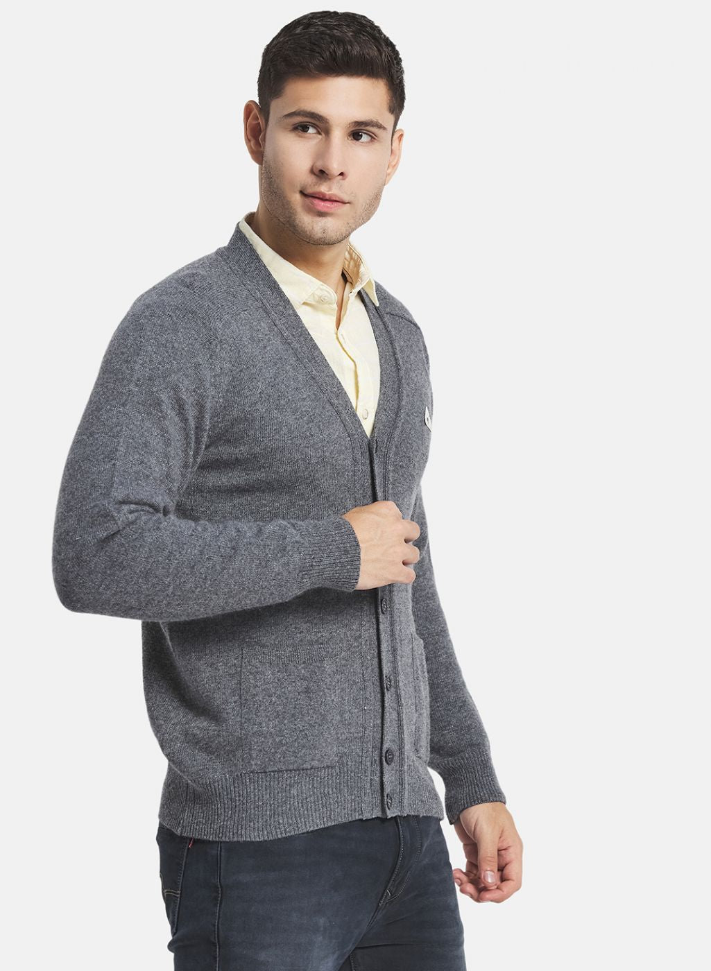 Men Grey Solid Cardigan