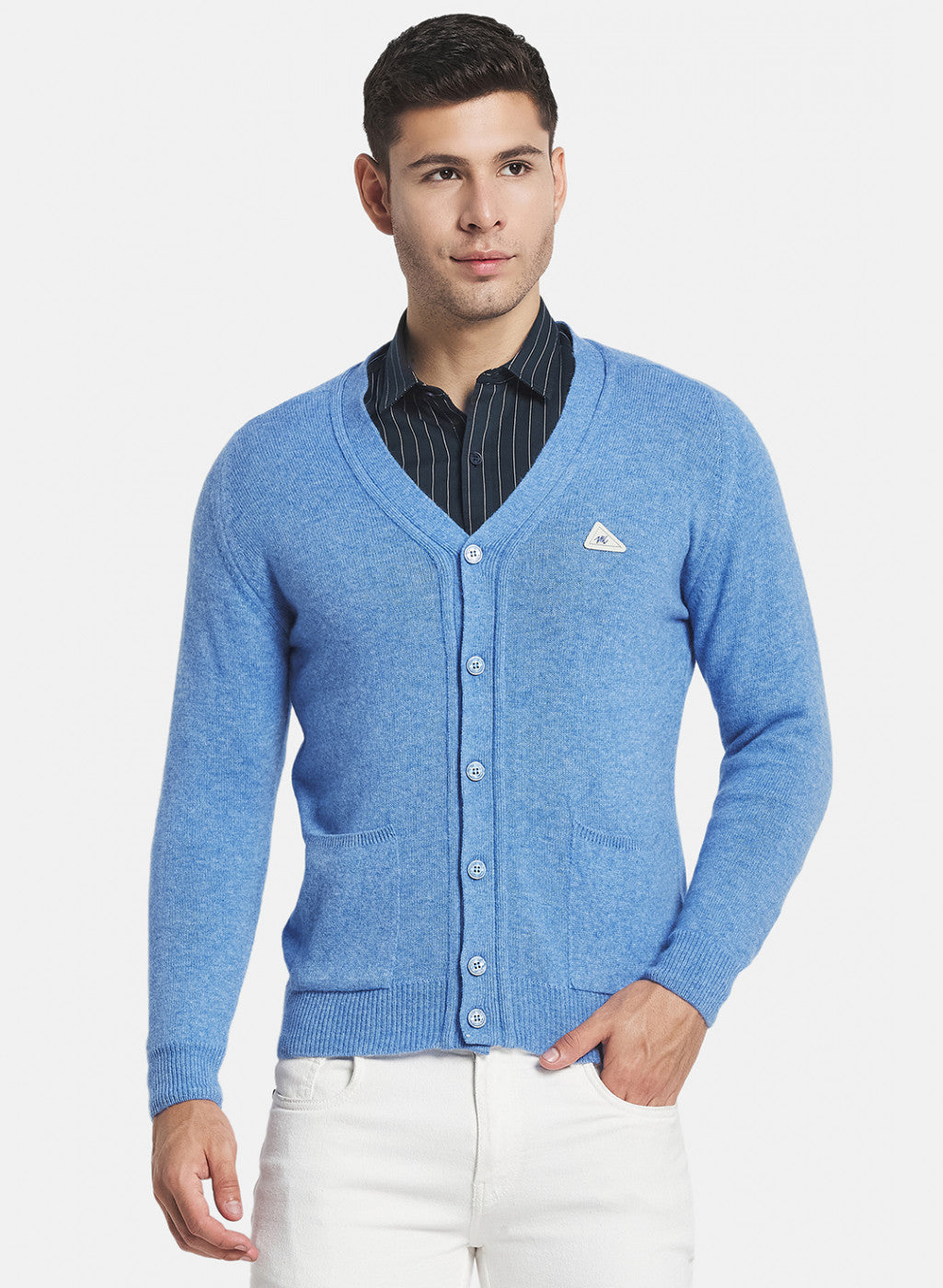 Men Blue Solid Cardigan