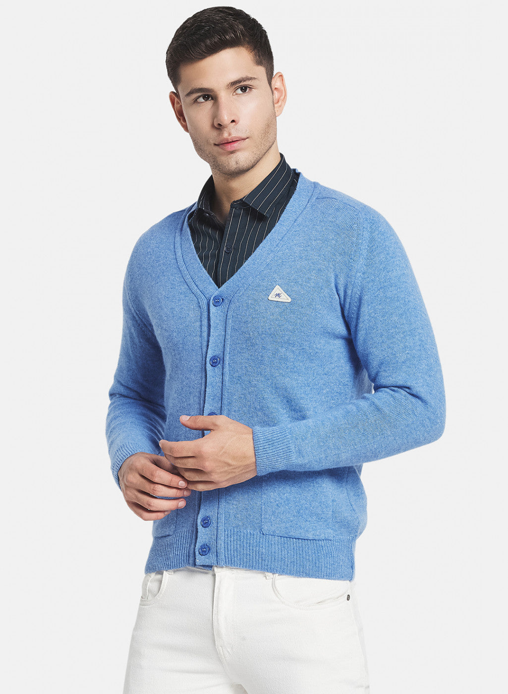 Men Blue Solid Cardigan