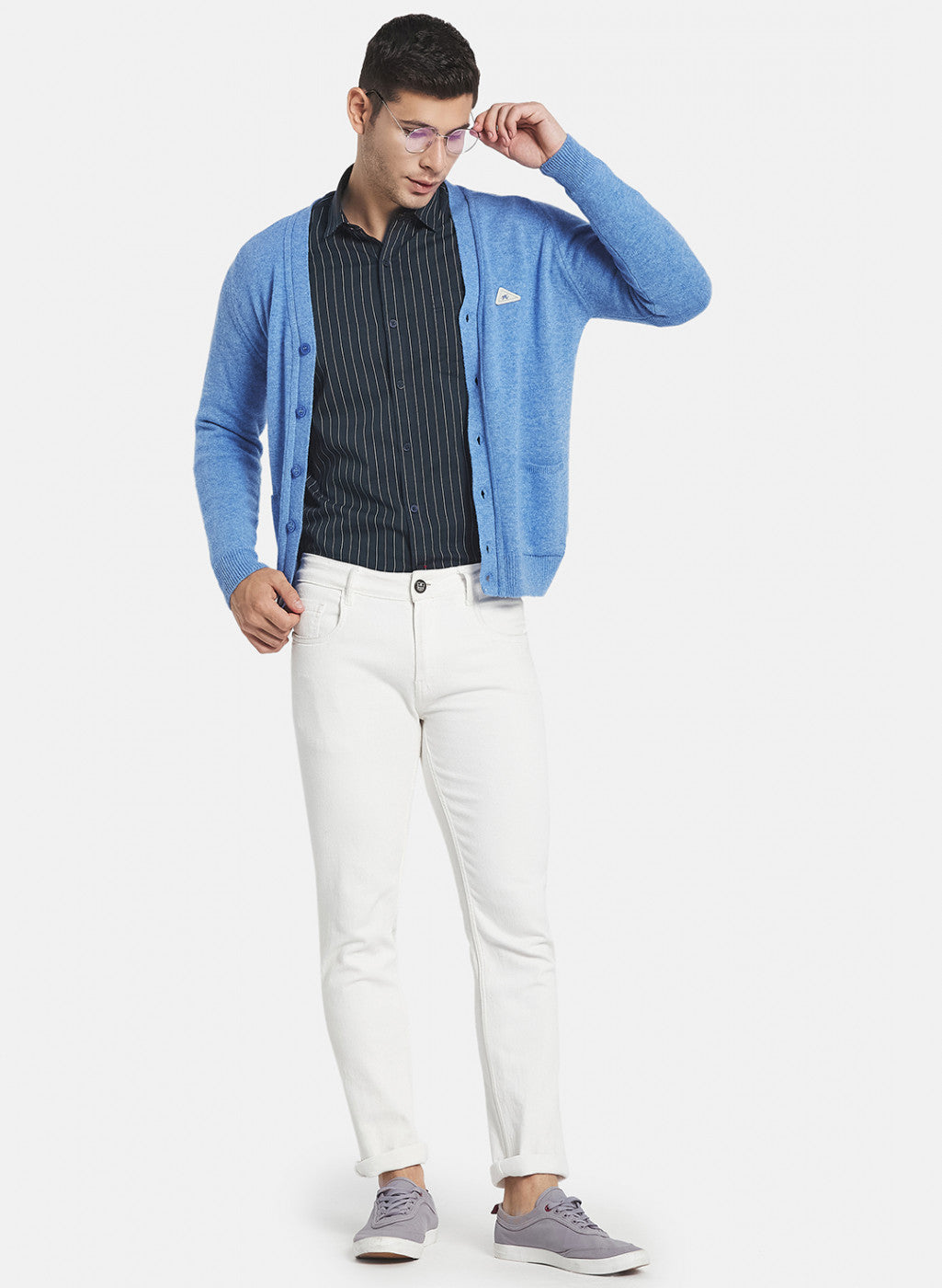 Men Blue Solid Cardigan