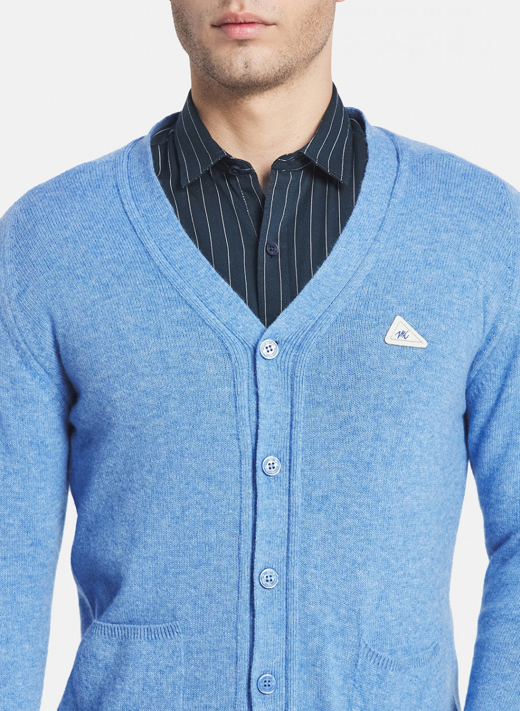 Men Blue Solid Cardigan