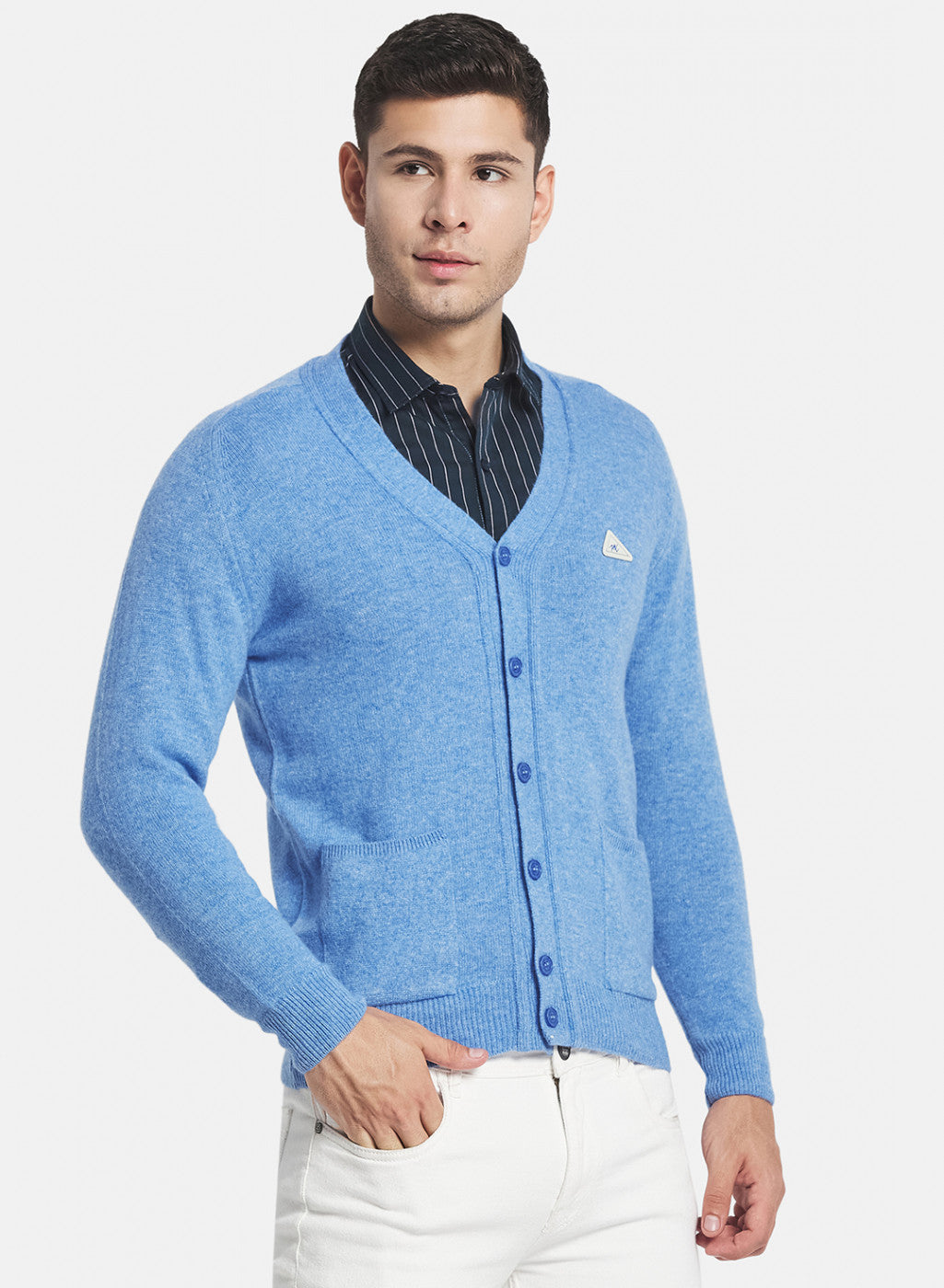 Men Blue Solid Cardigan