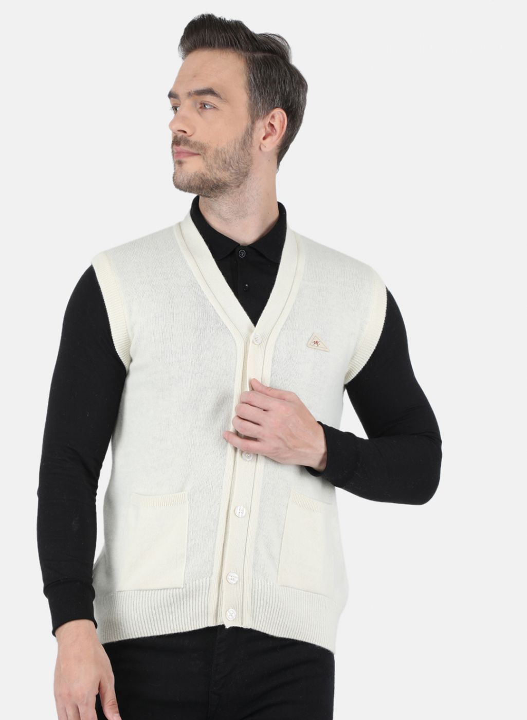 Men White Solid Cardigan