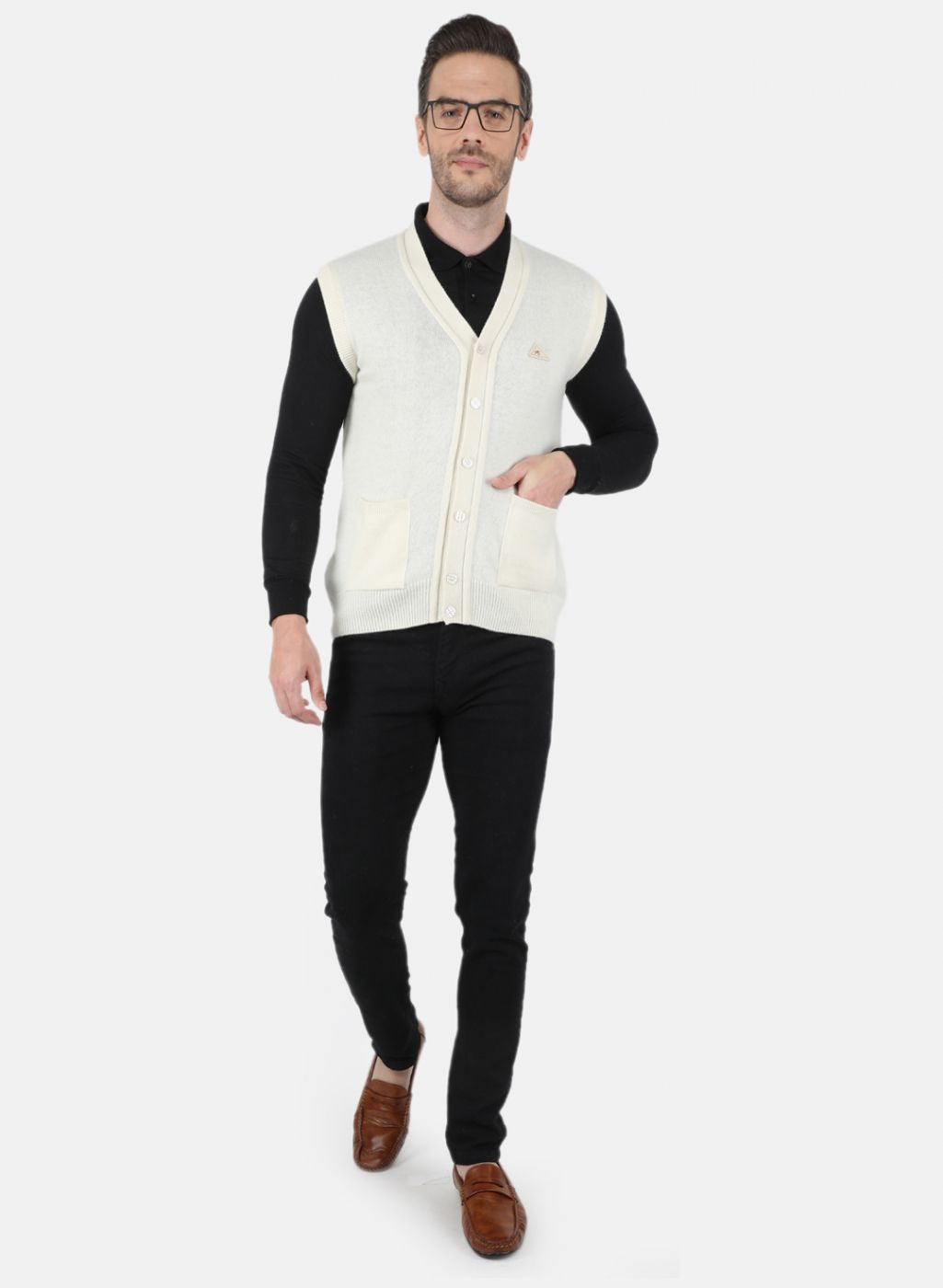 Men White Solid Cardigan