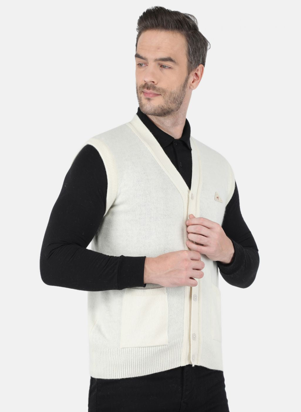 Men White Solid Cardigan