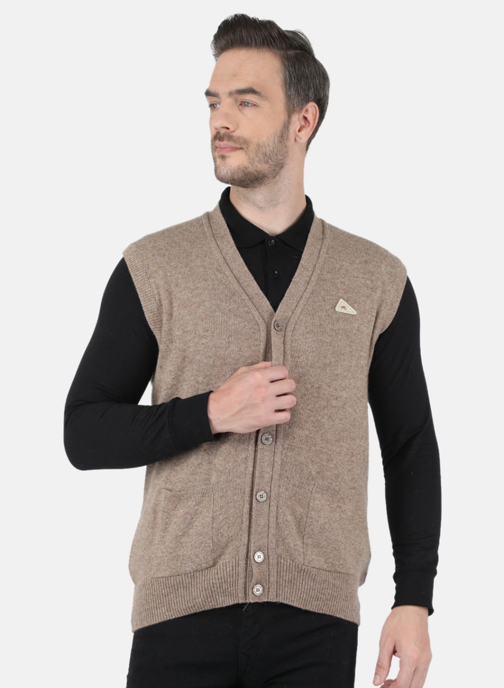 Men Beige Solid Cardigan