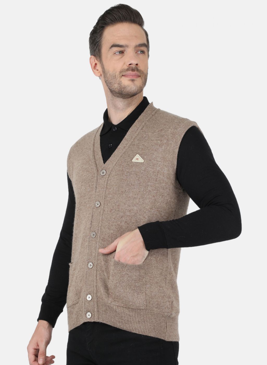 Men Beige Solid Cardigan