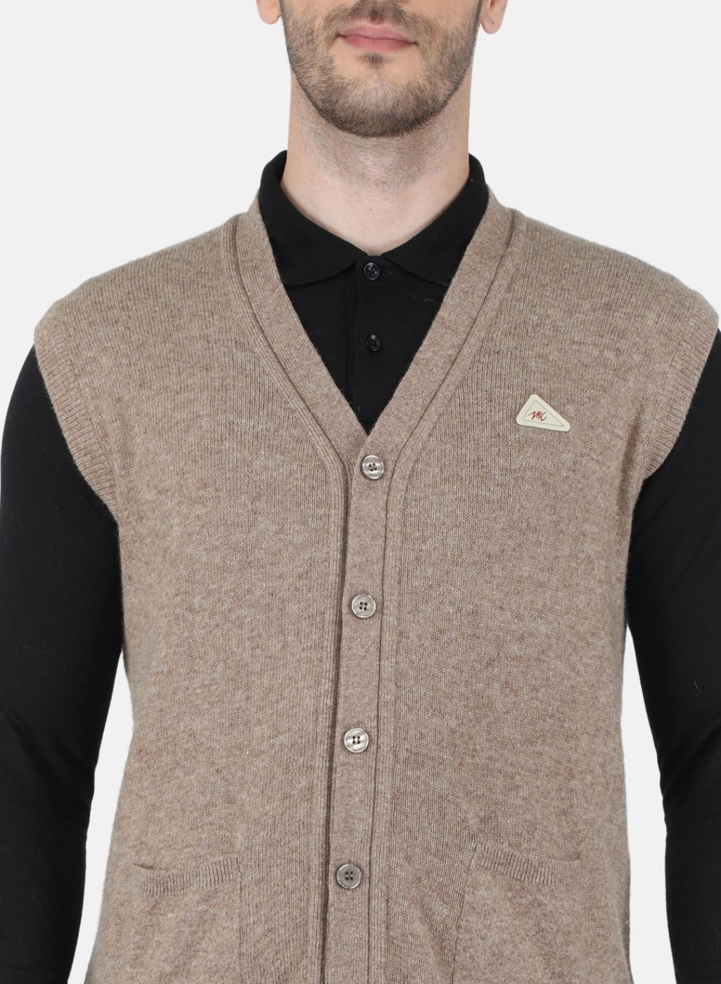 Men Beige Solid Cardigan