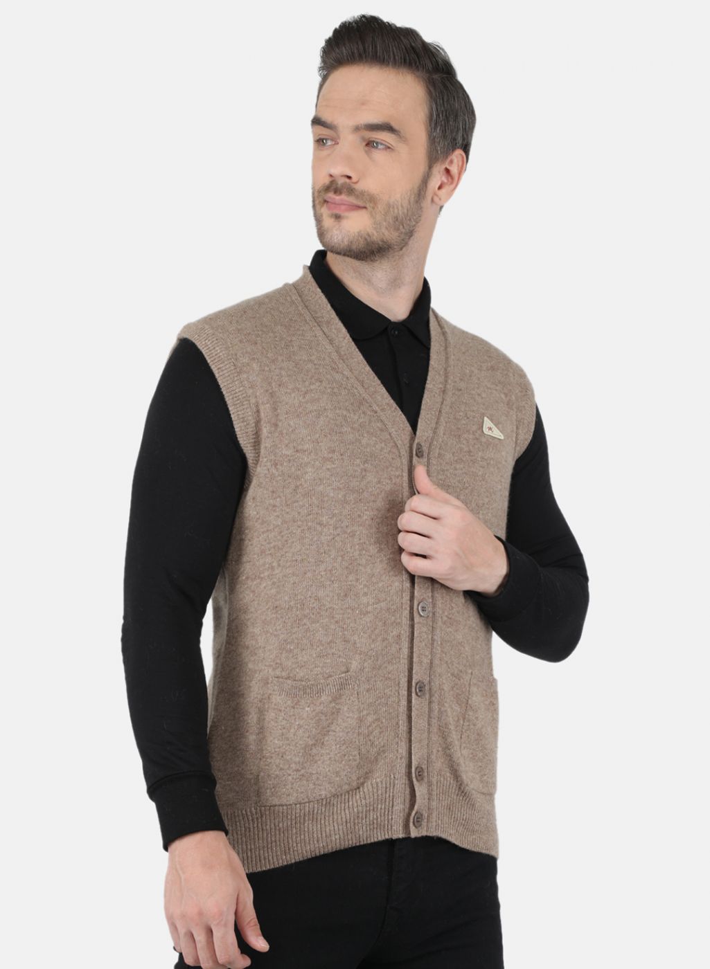 Men Beige Solid Cardigan