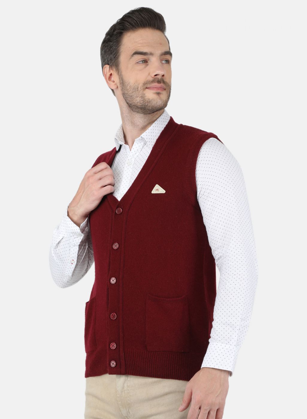 Men Maroon Solid Cardigan