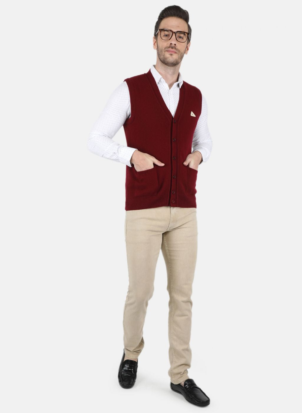 Men Maroon Solid Cardigan