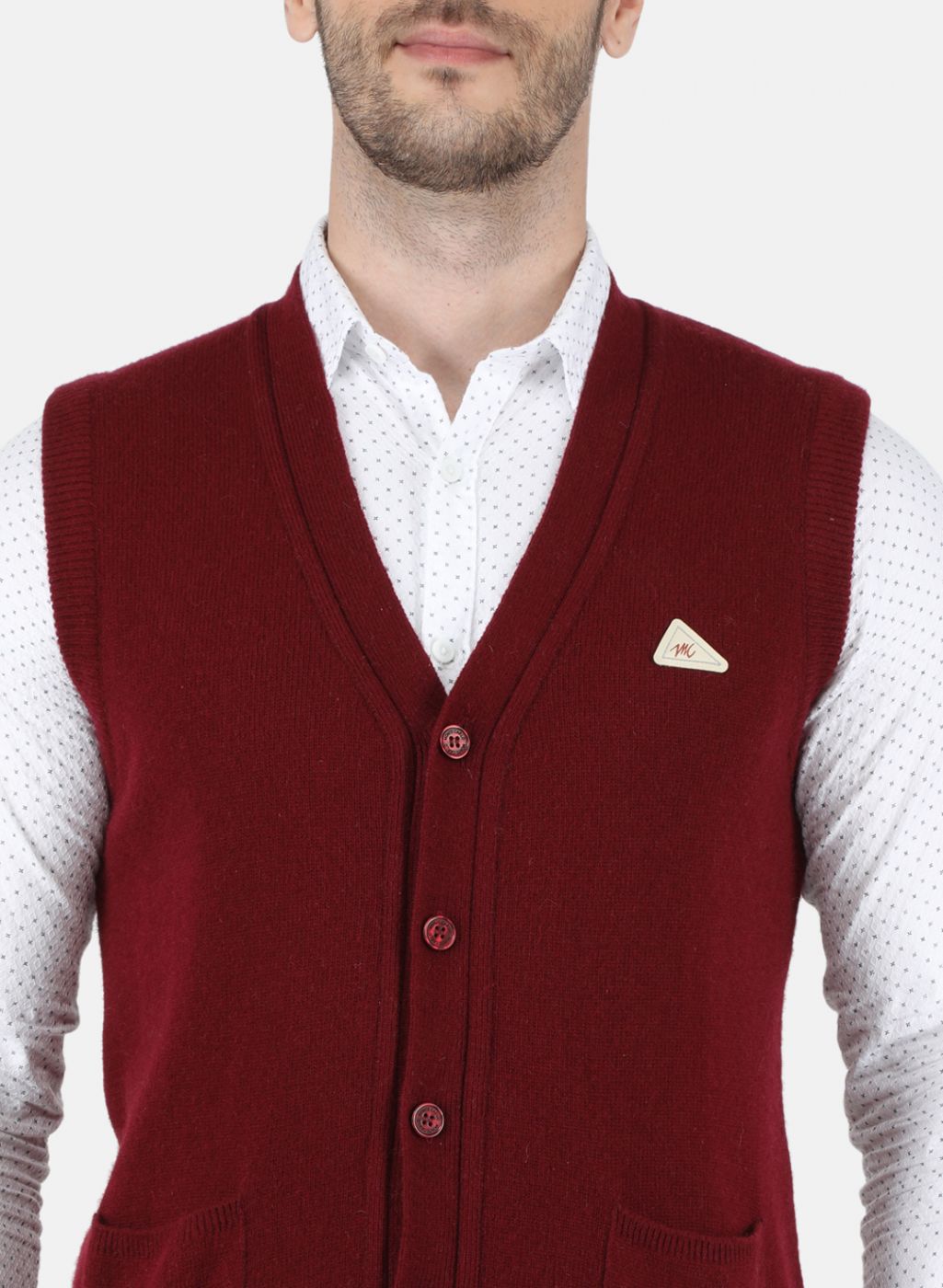 Men Maroon Solid Cardigan