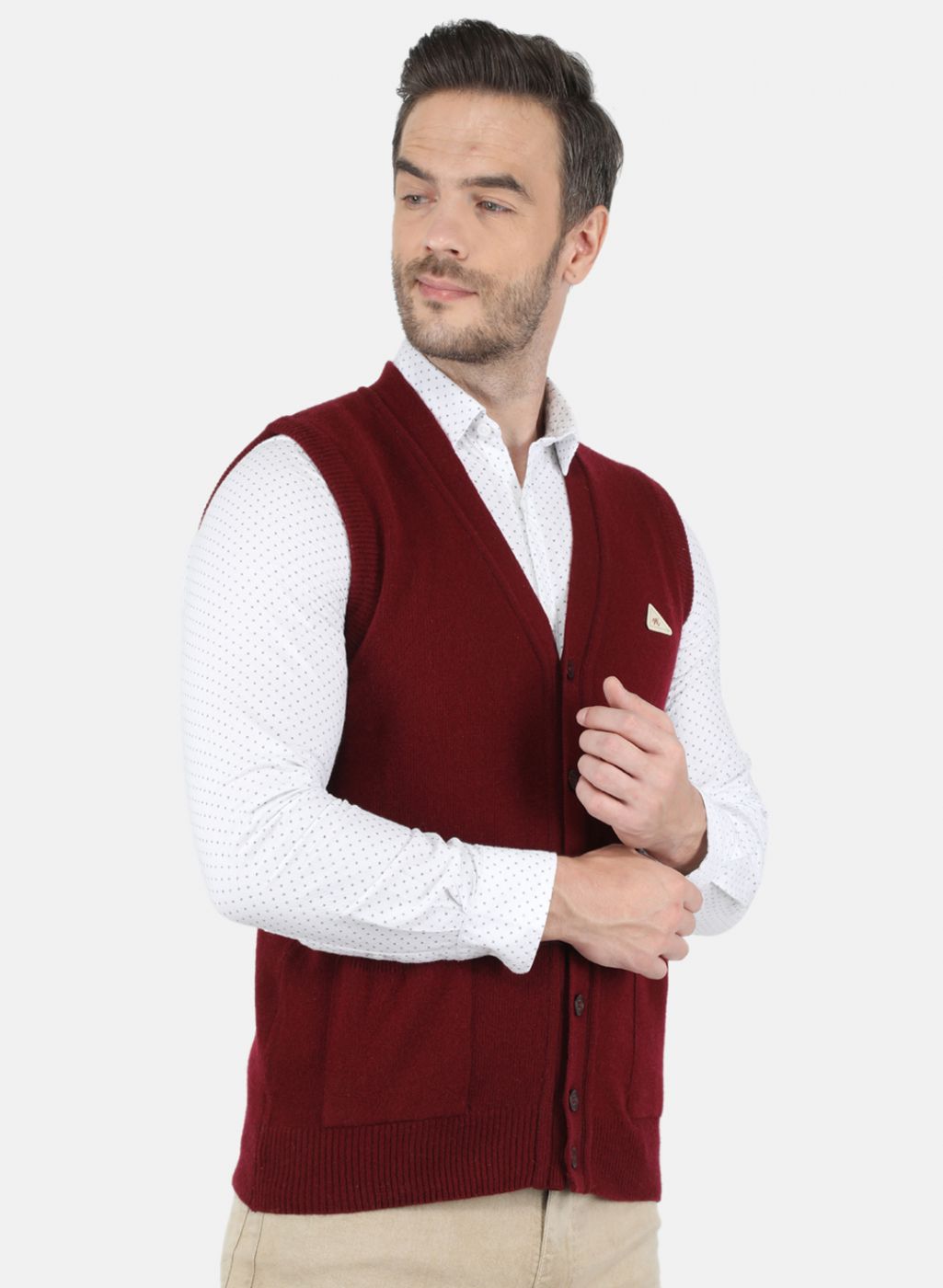 Men Maroon Solid Cardigan