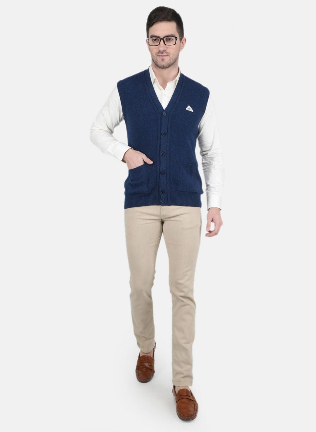 Men Blue Solid Cardigan