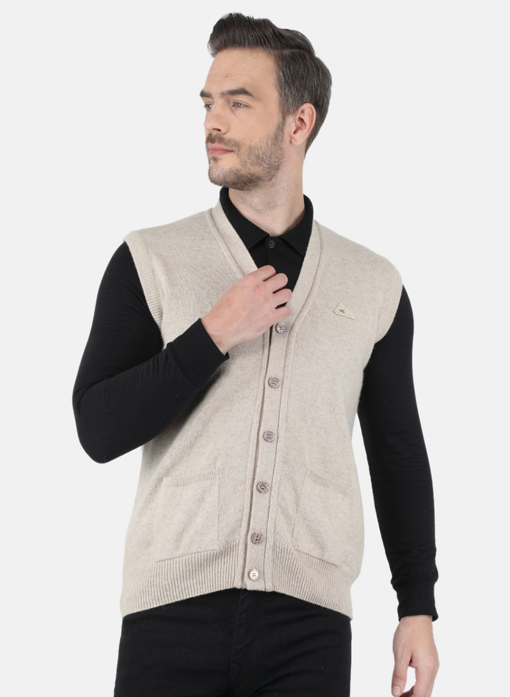 Men Beige Solid Cardigan