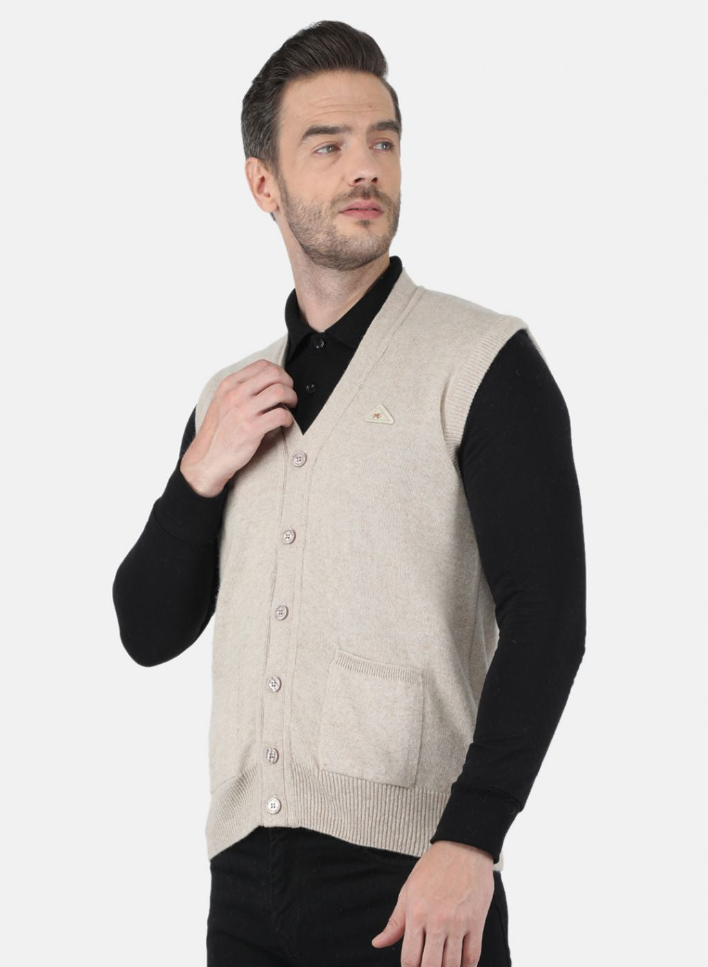 Men Beige Solid Cardigan