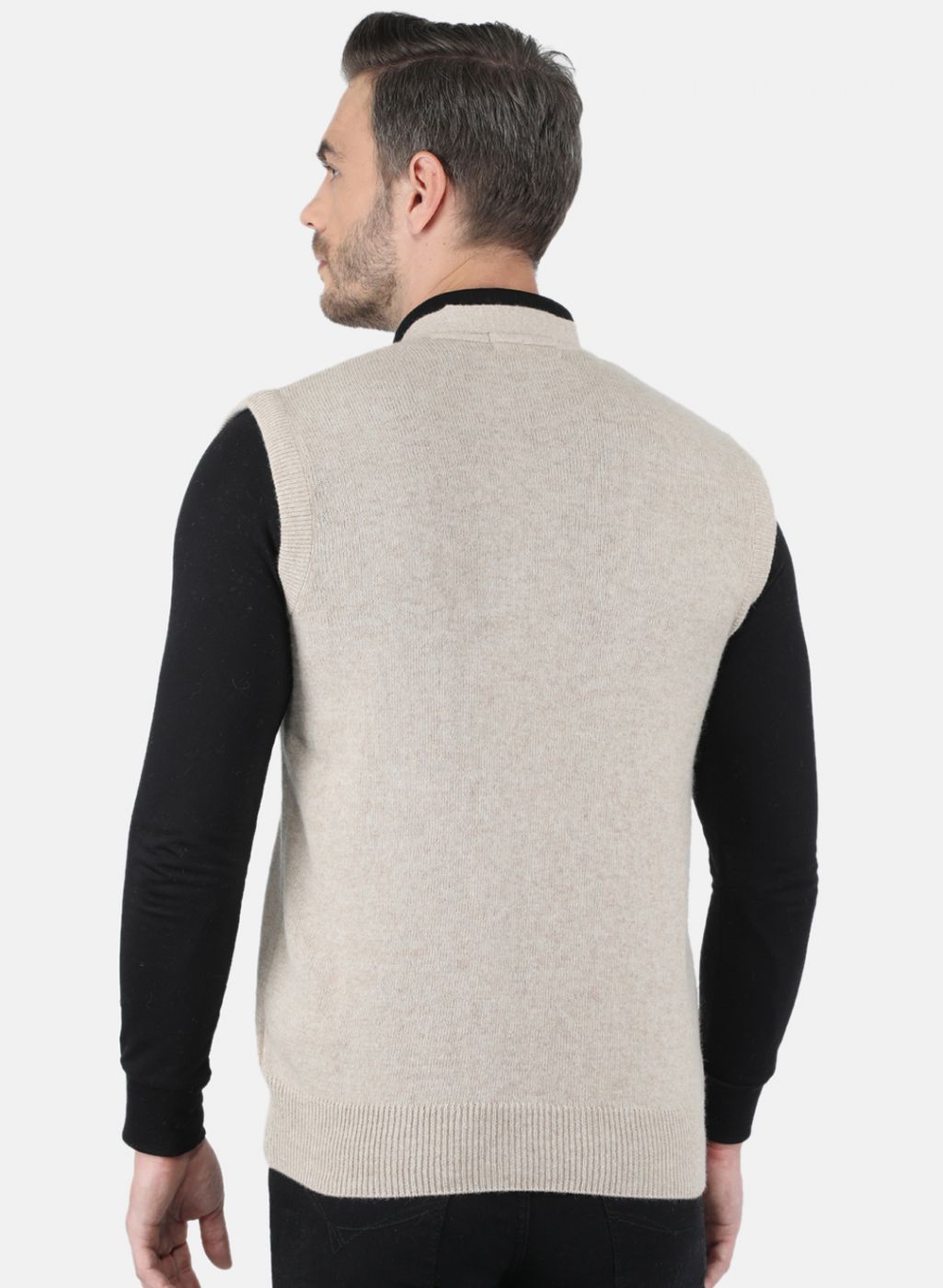 Men Beige Solid Cardigan