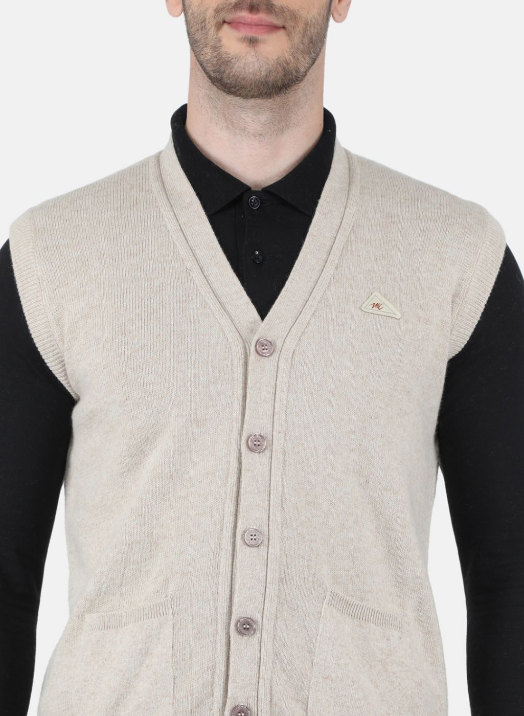 Men Beige Solid Cardigan