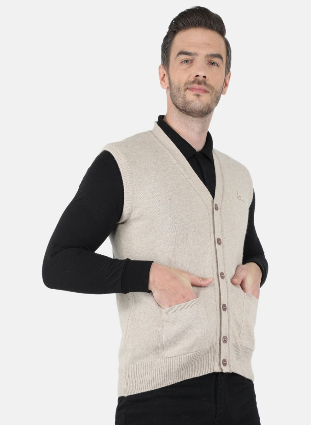 Men Beige Solid Cardigan