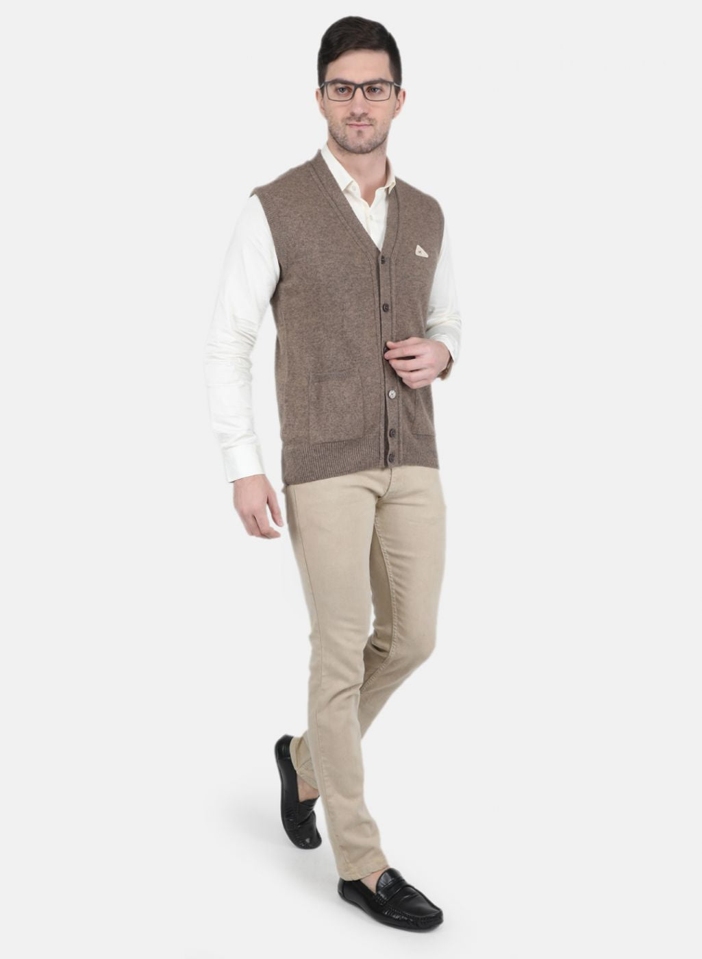 Men Beige Solid Cardigan