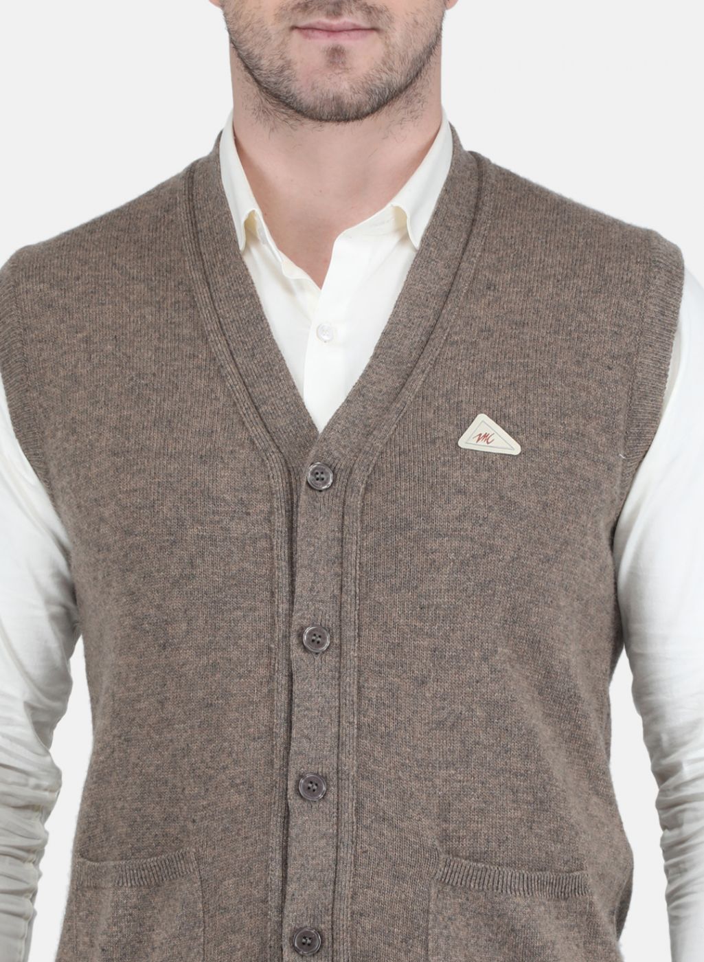 Men Beige Solid Cardigan