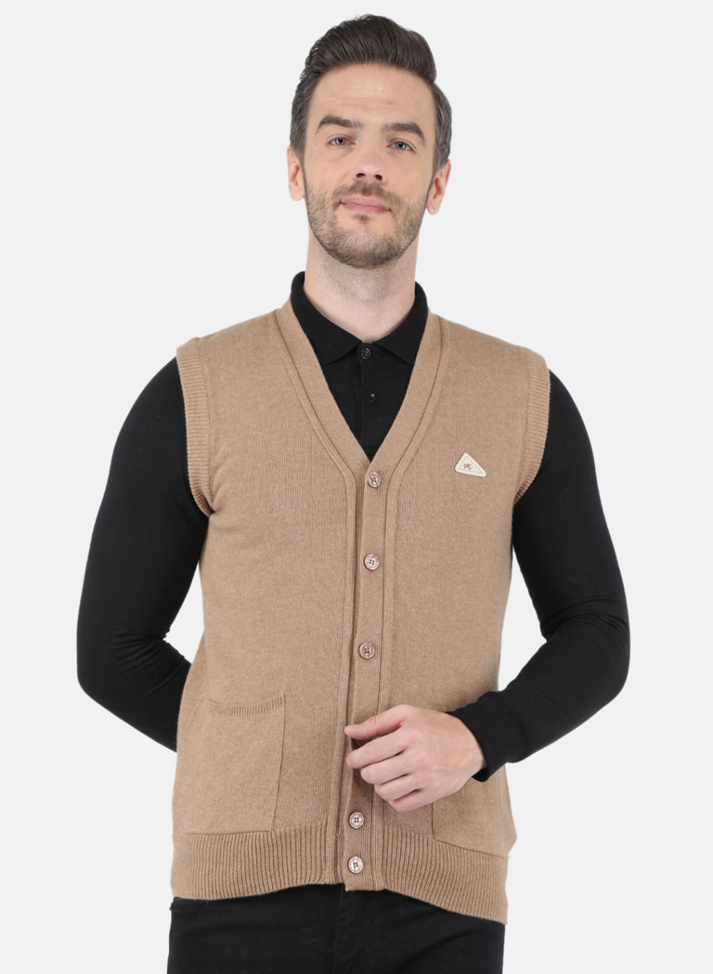 Men Beige Solid Cardigan