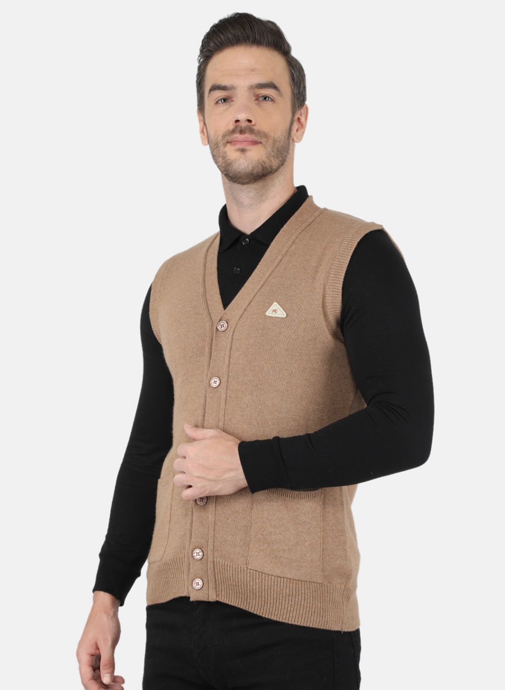 Men Beige Solid Cardigan