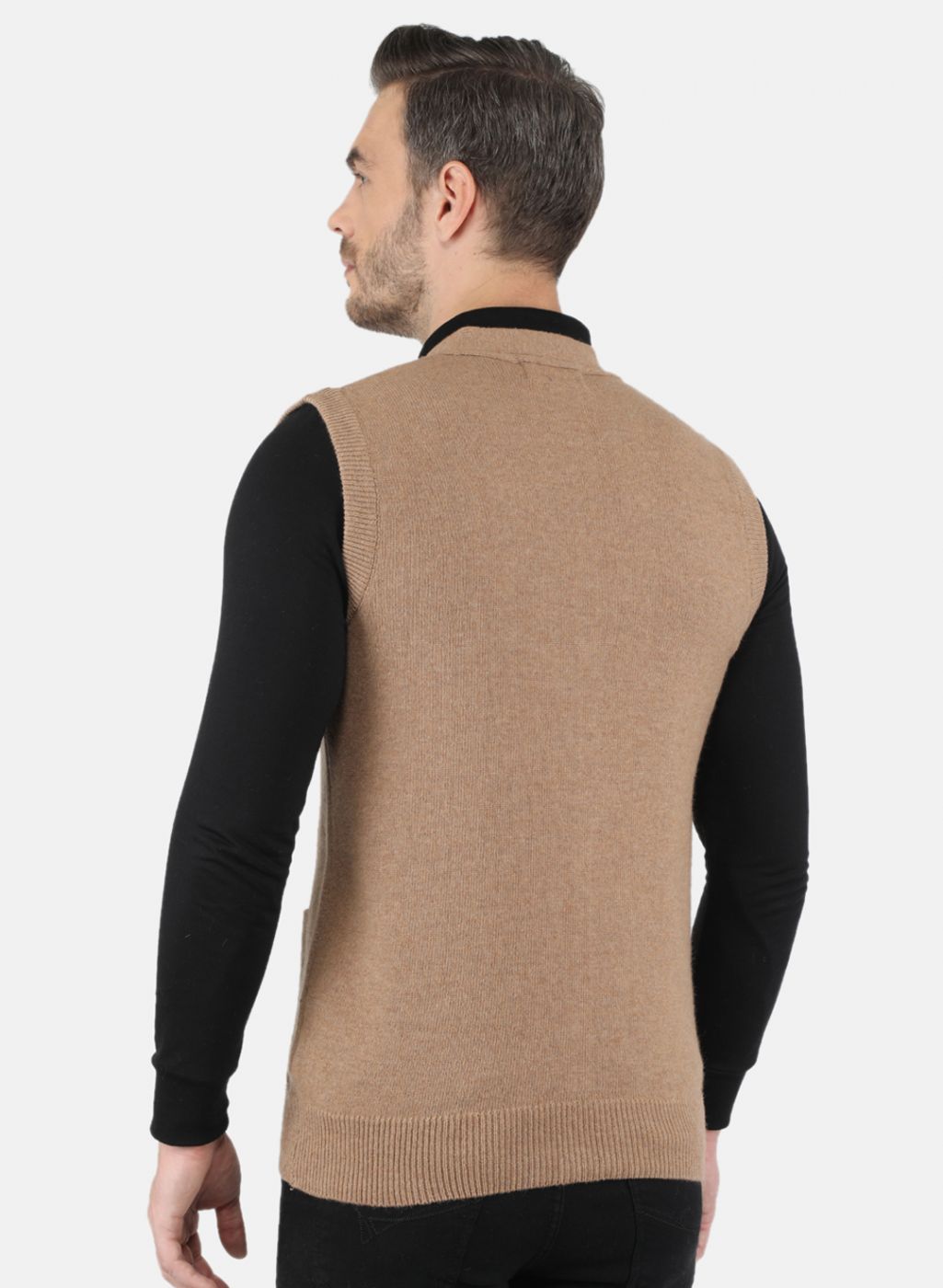 Men Beige Solid Cardigan