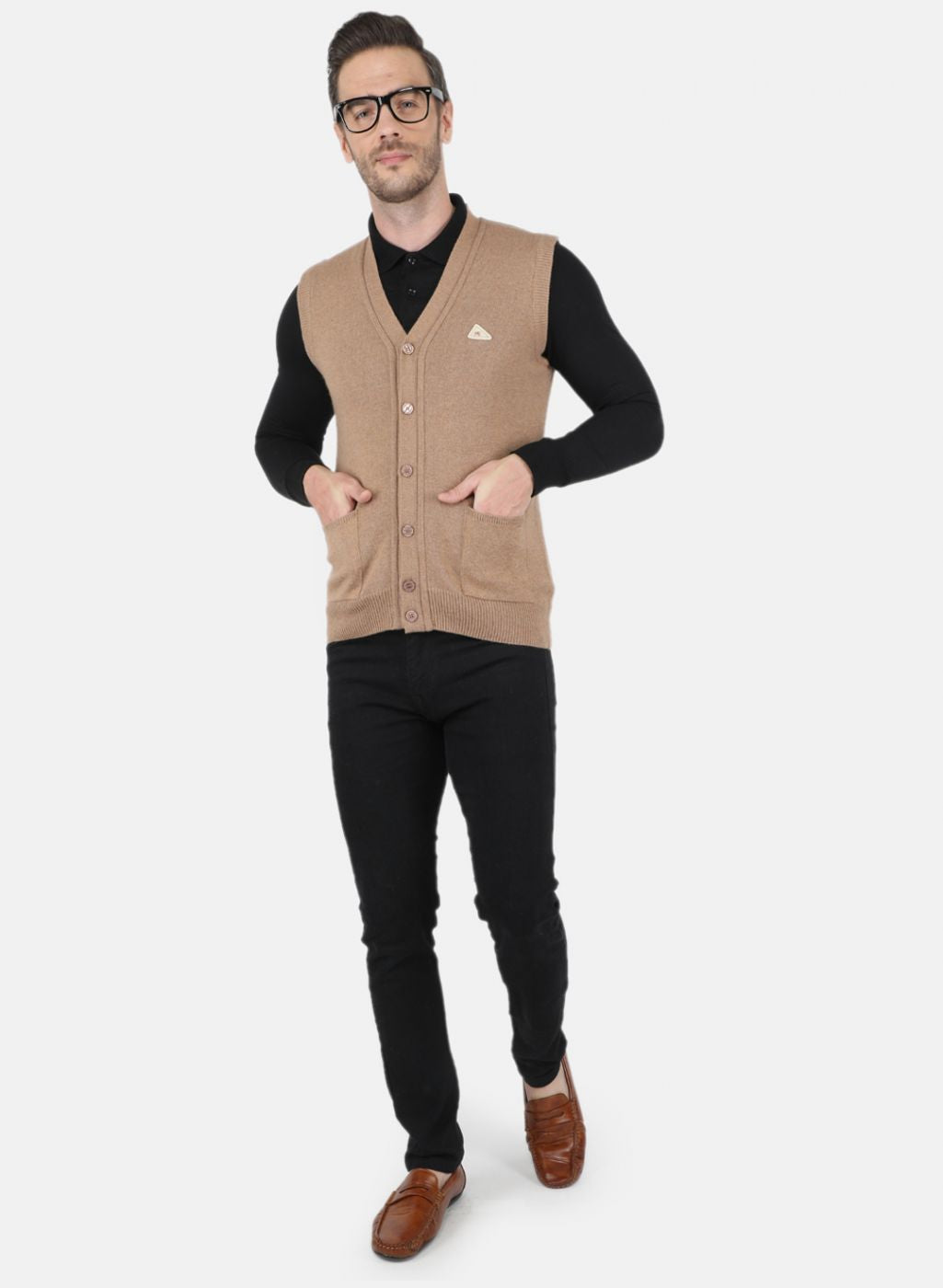 Men Beige Solid Cardigan