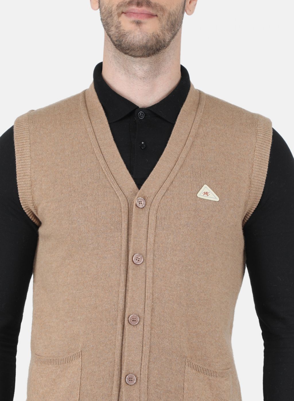 Men Beige Solid Cardigan